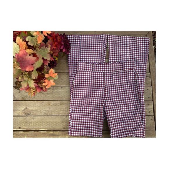 Modern Retro SFW Suitable For Work Plaid Flare Trousers High Waist Sz 2 - Picture 3 of 7